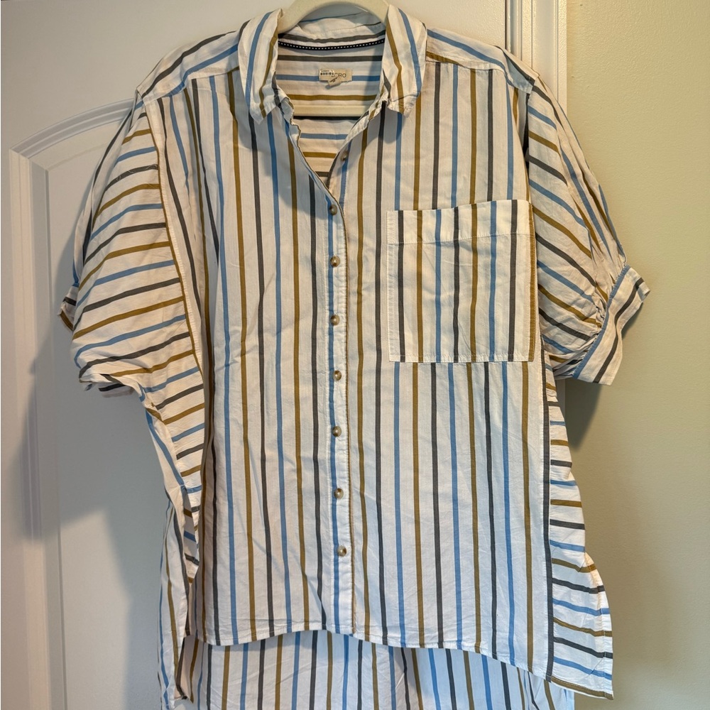 Pilcro White and Brown Striped Button Down Shirt